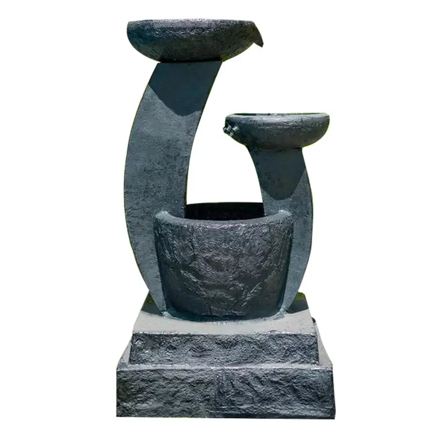 PROTEGE Solar Fountain Water Feature Outdoor Bird Bath with LED Lights - Charcoal - Home & Garden > Fountains