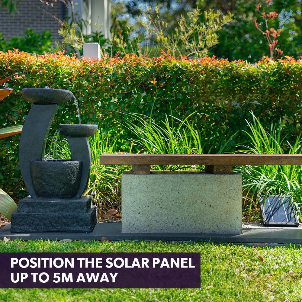 PROTEGE Solar Fountain Water Feature Outdoor Bird Bath with LED Lights - Charcoal - Home & Garden > Fountains