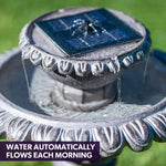 PROTEGE Solar Powered Water Feature Fountain Bird Bath with Lighting Light Grey - Home & Garden > Fountains
