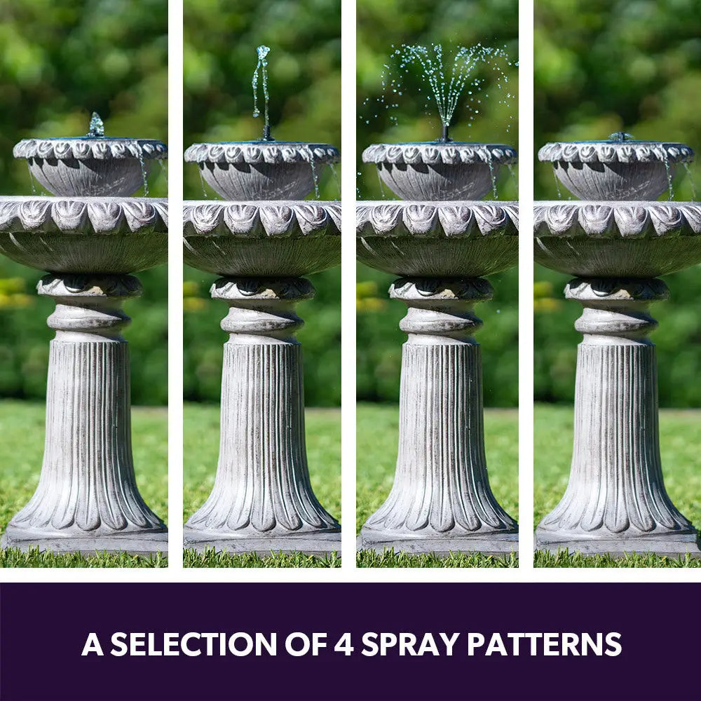 PROTEGE Solar Powered Water Feature Fountain Bird Bath with Lighting Light Grey - Home & Garden > Fountains