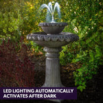 PROTEGE Solar Powered Water Feature Fountain Bird Bath with Lighting Light Grey - Home & Garden > Fountains