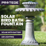 PROTEGE Solar Powered Water Feature Fountain Bird Bath with Lighting Light Grey - Home & Garden > Fountains