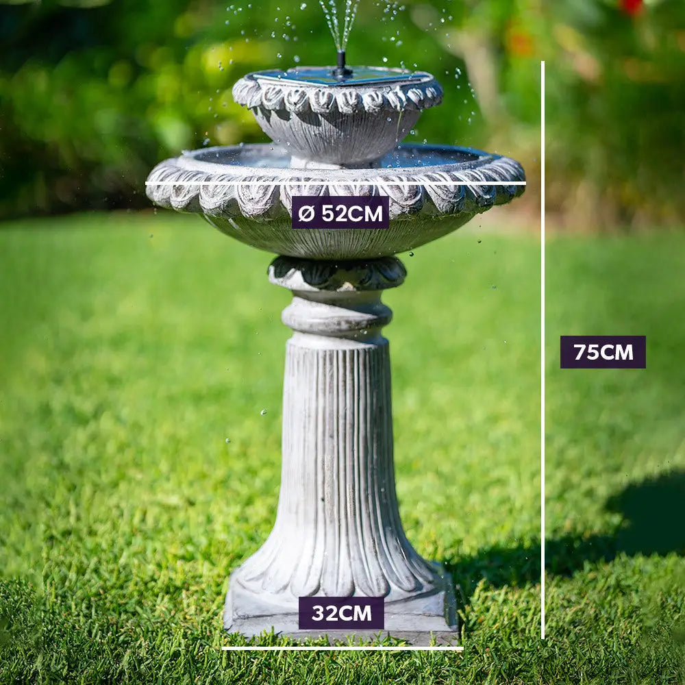 PROTEGE Solar Powered Water Feature Fountain Bird Bath with Lighting Light Grey - Home & Garden > Fountains