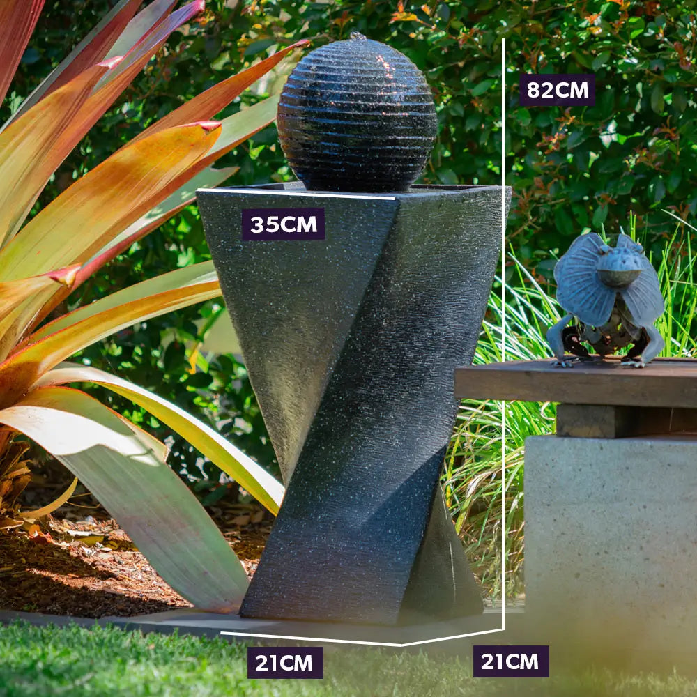 PROTEGE Solar Water Fountain Pump Twisted Design Outdoor with LED Lights - Black - Home & Garden > Fountains