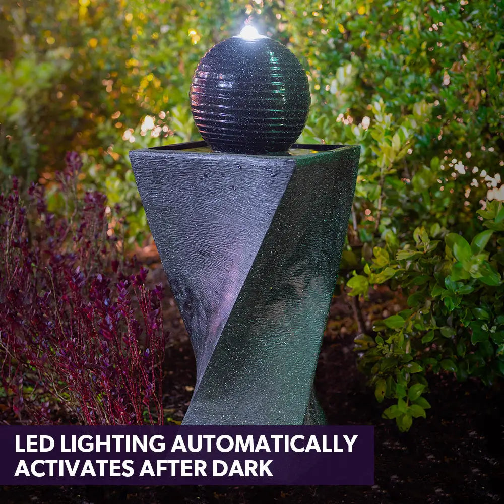 PROTEGE Solar Water Fountain Pump Twisted Design Outdoor with LED Lights - Black - Home & Garden > Fountains