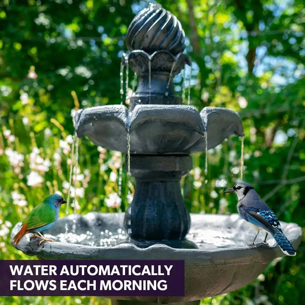 PROTEGE Water Fountain Solar Powered 3 Tiered Battery Outdoor Bird Bath with LED Lights - Home & Garden > Fountains