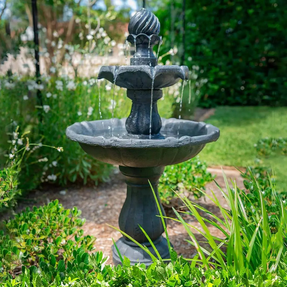 PROTEGE Water Fountain Solar Powered 3 Tiered Battery Outdoor Bird Bath with LED Lights - Home & Garden > Fountains