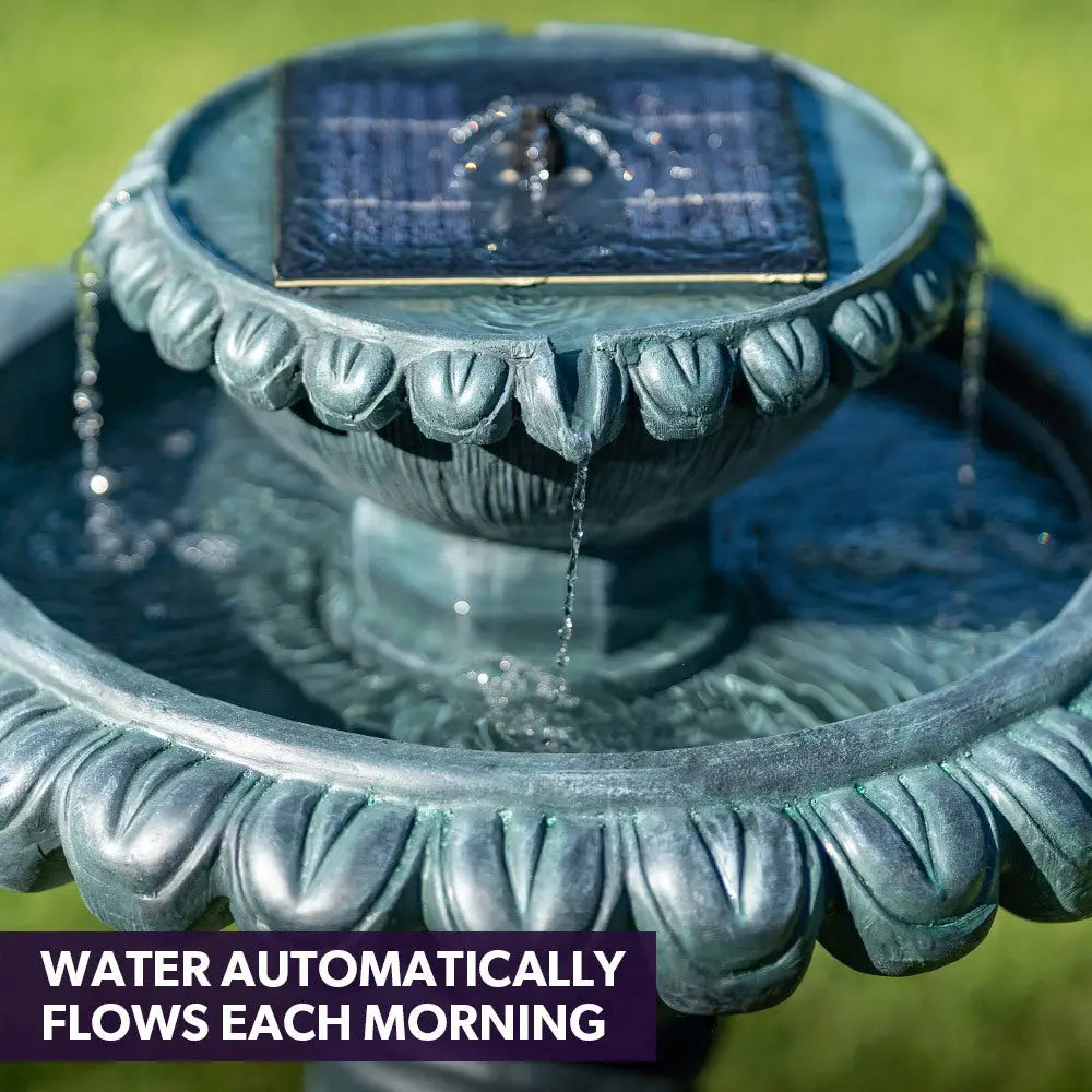 PROTEGE Water Fountain Solar Powered Battery Outdoor Bird Bath with LED Lights - Home & Garden > Fountains