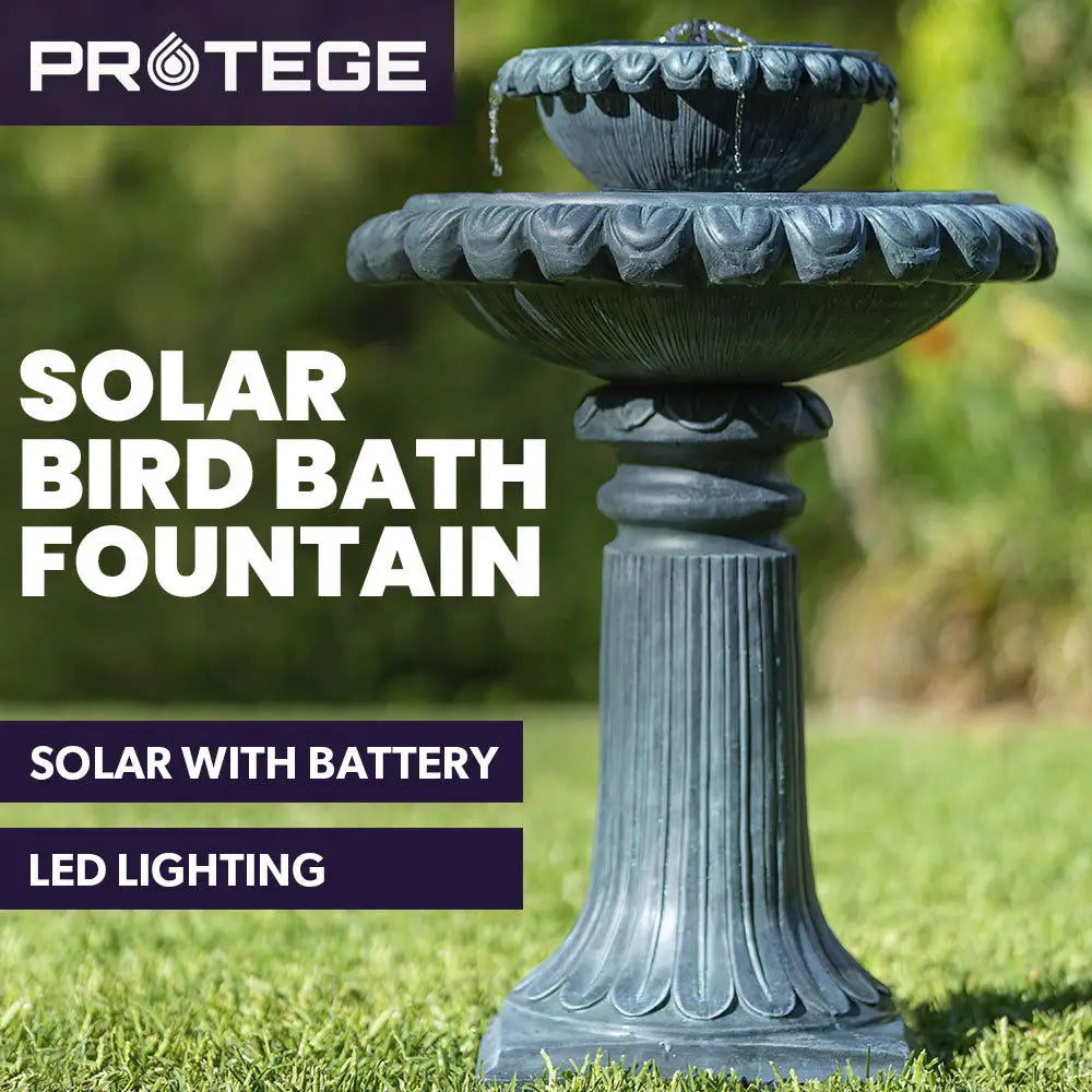 PROTEGE Water Fountain Solar Powered Battery Outdoor Bird Bath with LED Lights - Home & Garden > Fountains