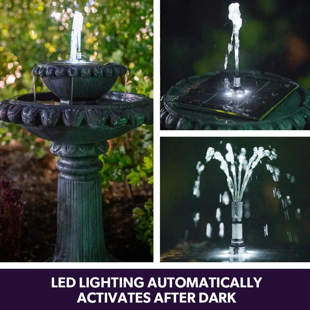 PROTEGE Water Fountain Solar Powered Battery Outdoor Bird Bath with LED Lights - Home & Garden > Fountains