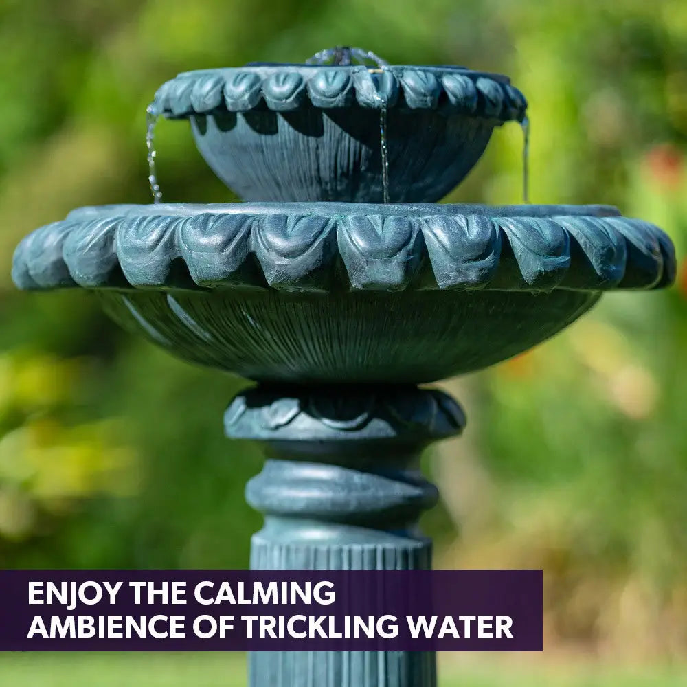 PROTEGE Water Fountain Solar Powered Battery Outdoor Bird Bath with LED Lights - Home & Garden > Fountains