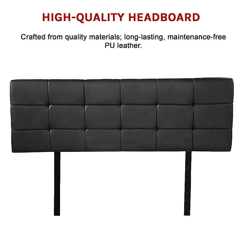 PU Leather Double Bed Deluxe Headboard Bedhead - Black - Furniture > Bedroom