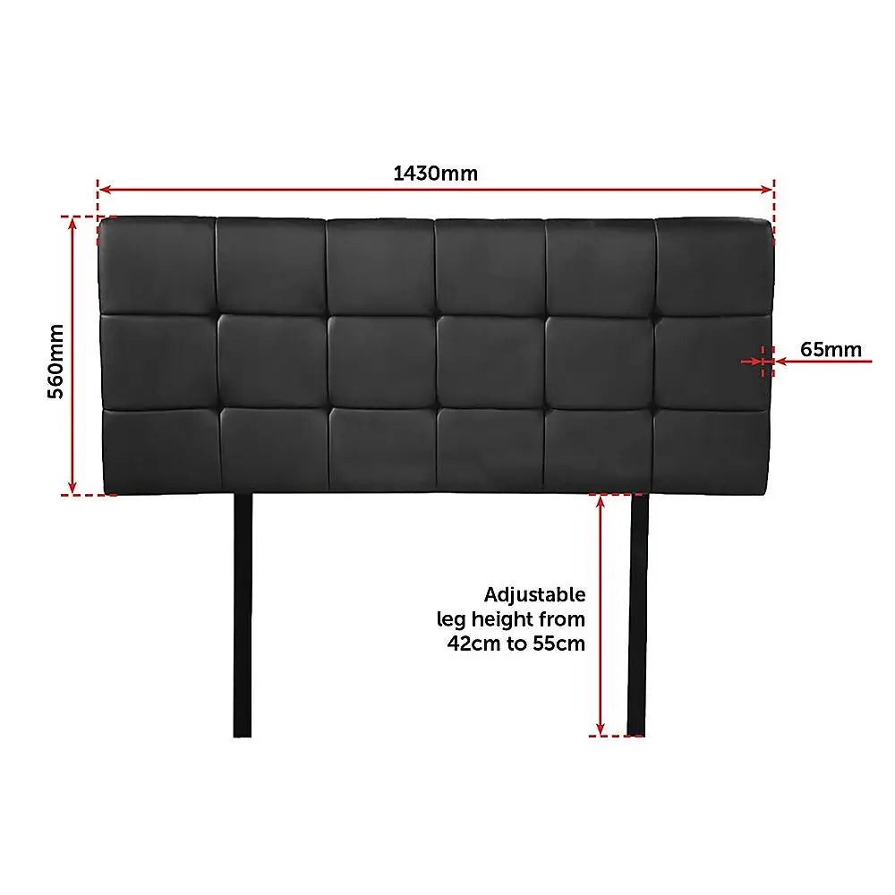 PU Leather Double Bed Deluxe Headboard Bedhead - Black - Furniture > Bedroom