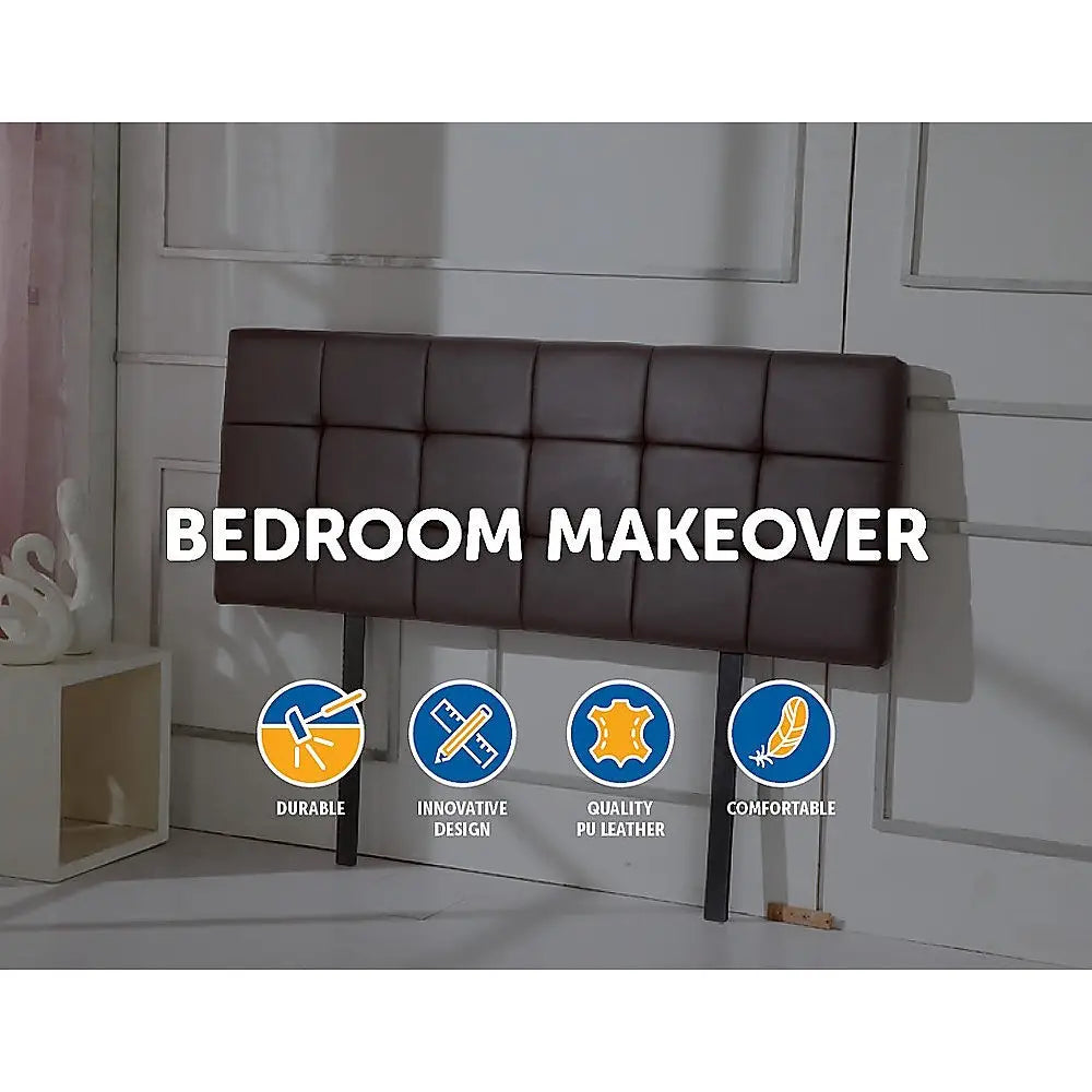 PU Leather Double Bed Deluxe Headboard Bedhead - Brown - Furniture > Bedroom