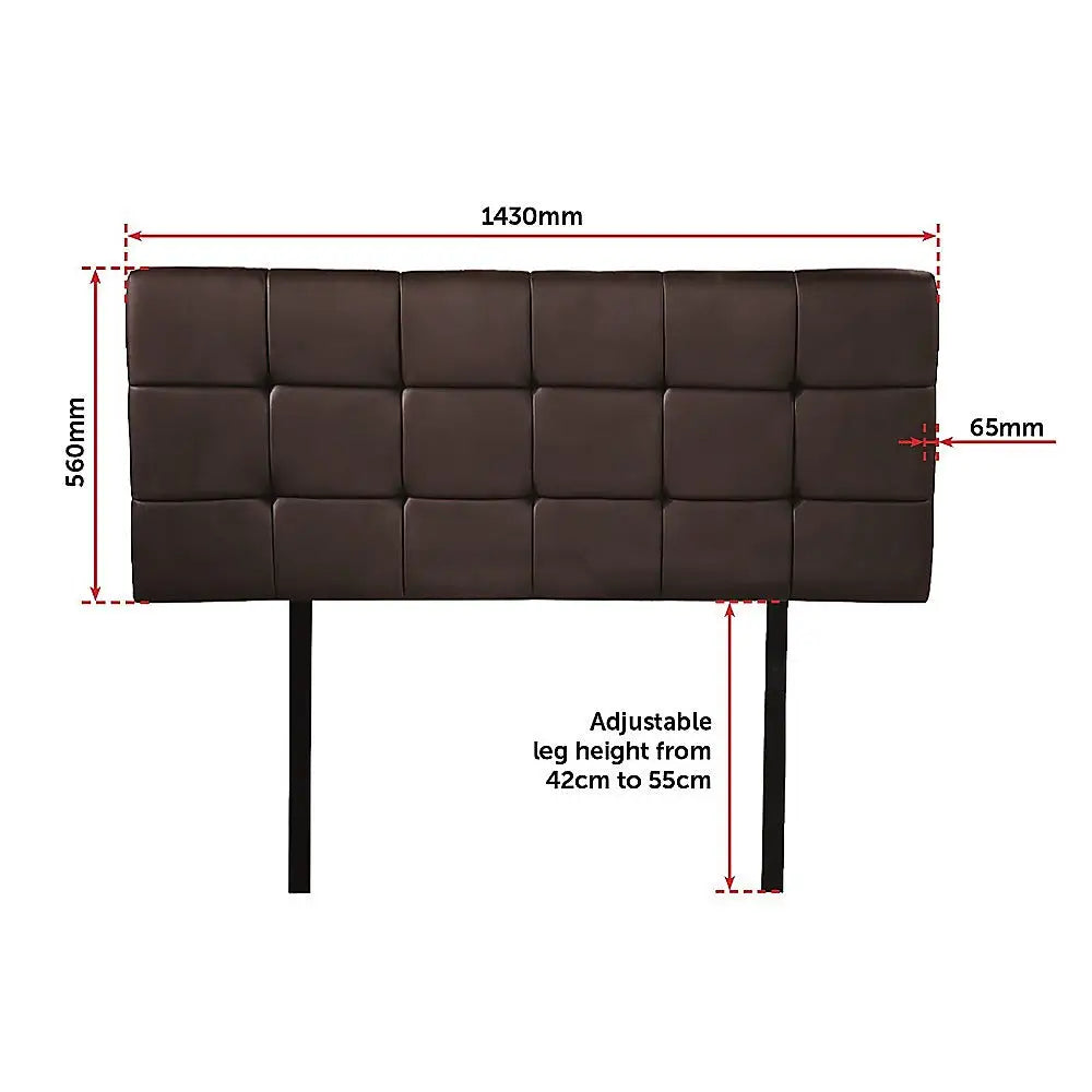 PU Leather Double Bed Deluxe Headboard Bedhead - Brown - Furniture > Bedroom