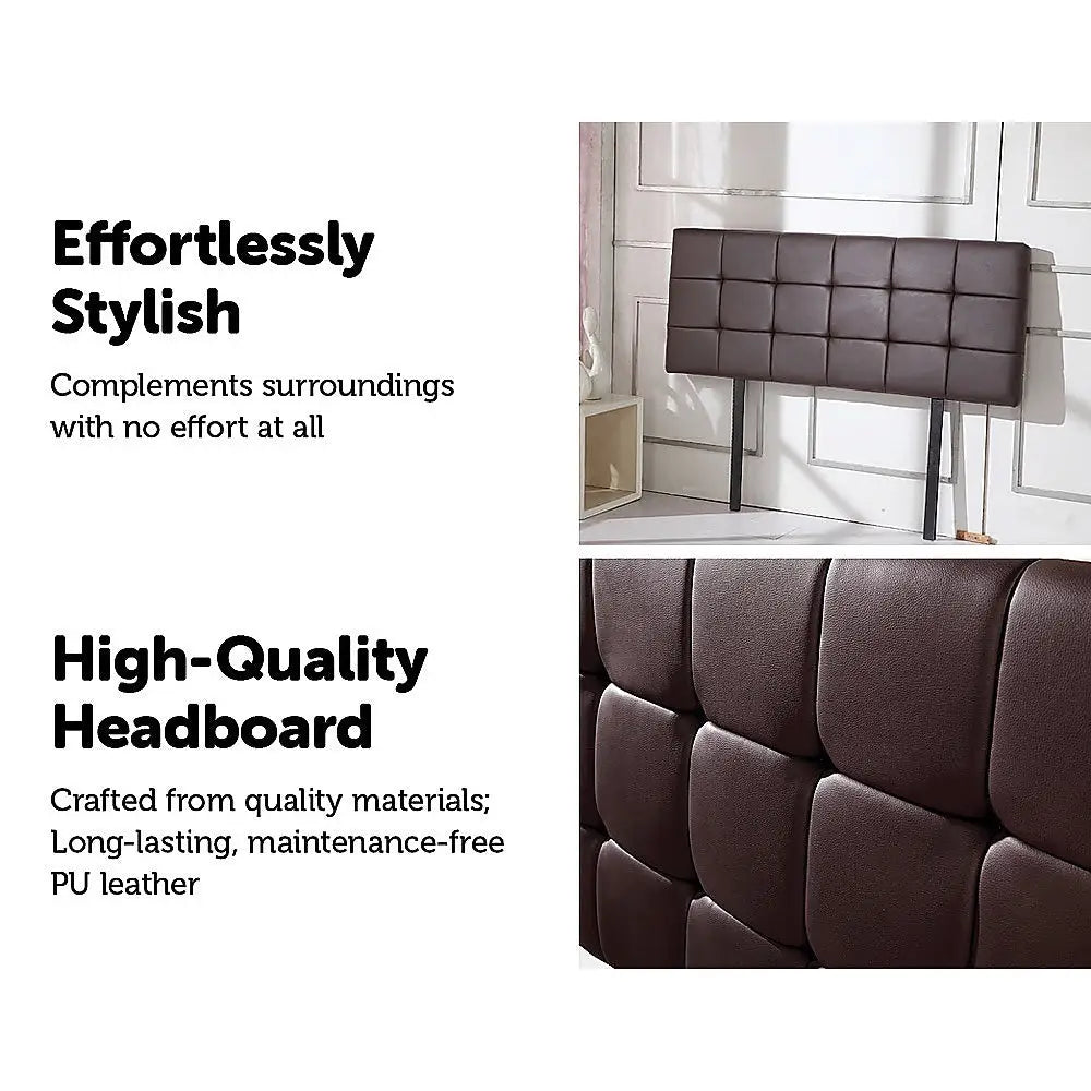 PU Leather Double Bed Deluxe Headboard Bedhead - Brown - Furniture > Bedroom