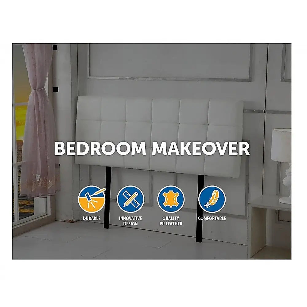 PU Leather Double Bed Deluxe Headboard Bedhead - White - Furniture > Bedroom