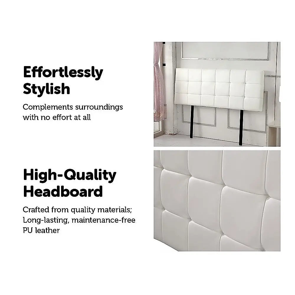 PU Leather Double Bed Deluxe Headboard Bedhead - White - Furniture > Bedroom