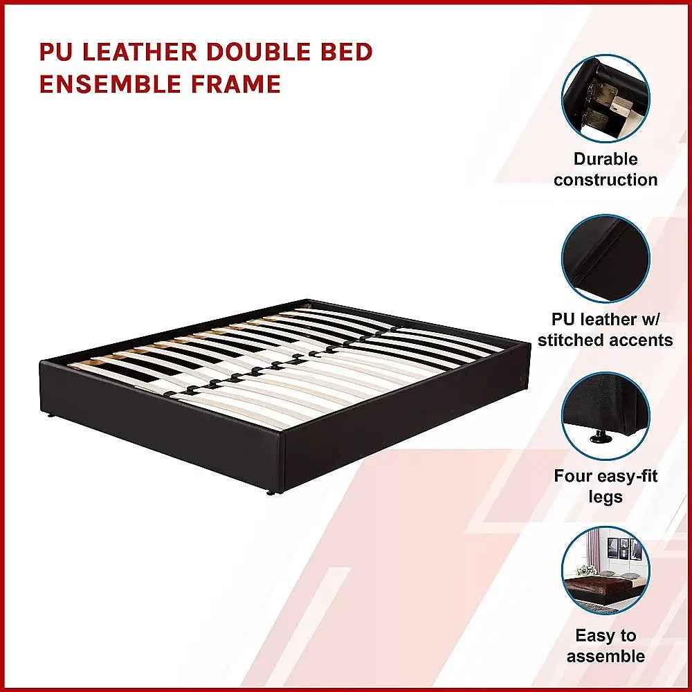 PU Leather Double Bed Ensemble Frame - Furniture > Bedroom