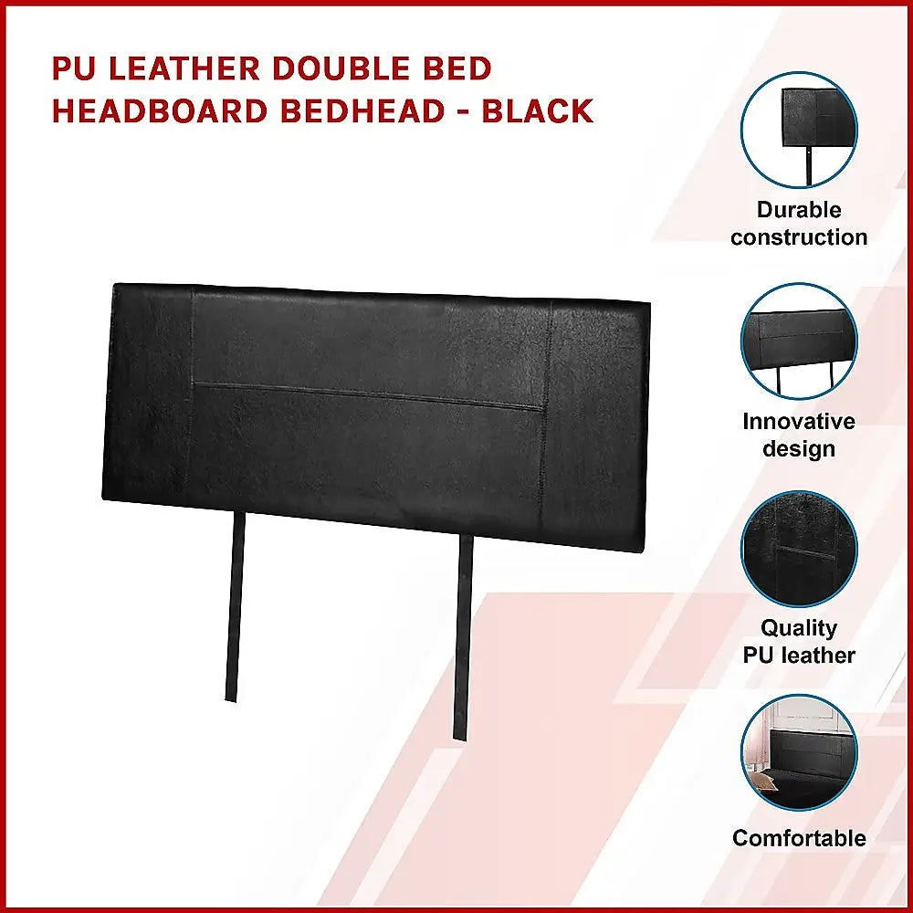 PU Leather Double Bed Headboard Bedhead - Black - Furniture > Bedroom