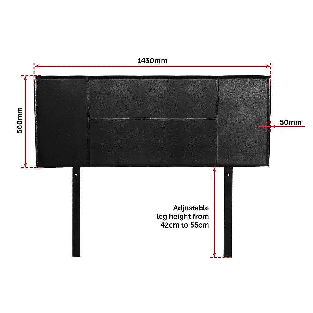 PU Leather Double Bed Headboard Bedhead - Black - Furniture > Bedroom