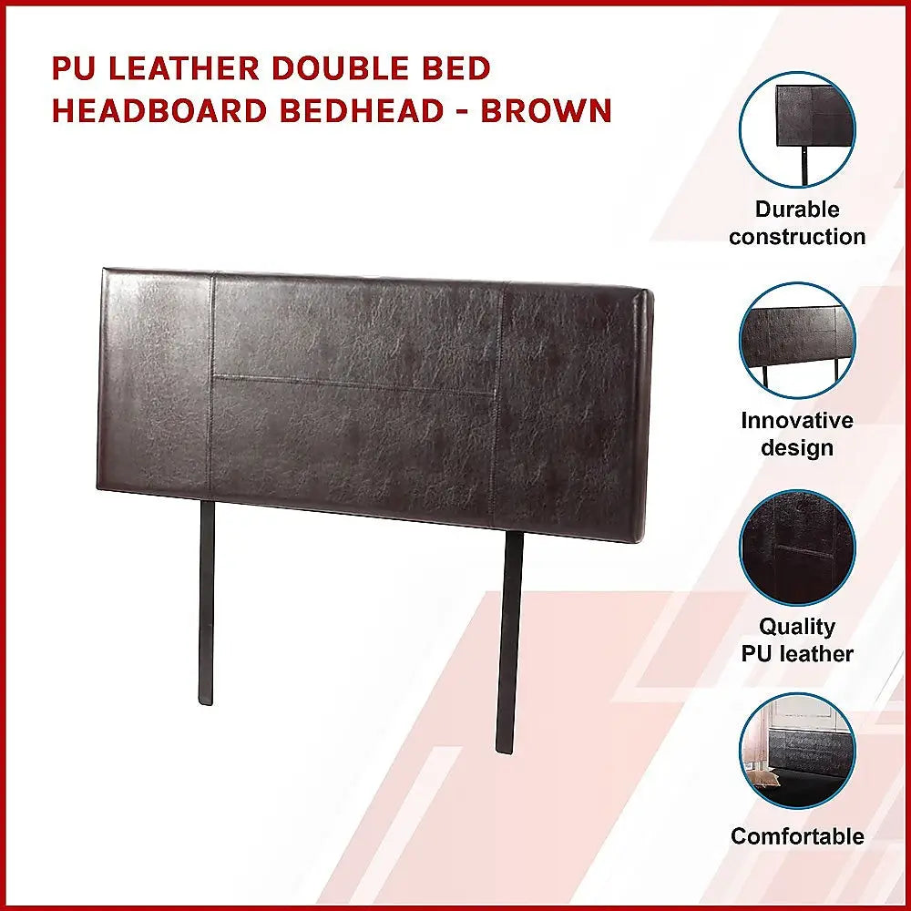 PU Leather Double Bed Headboard Bedhead - Brown - Furniture > Bedroom