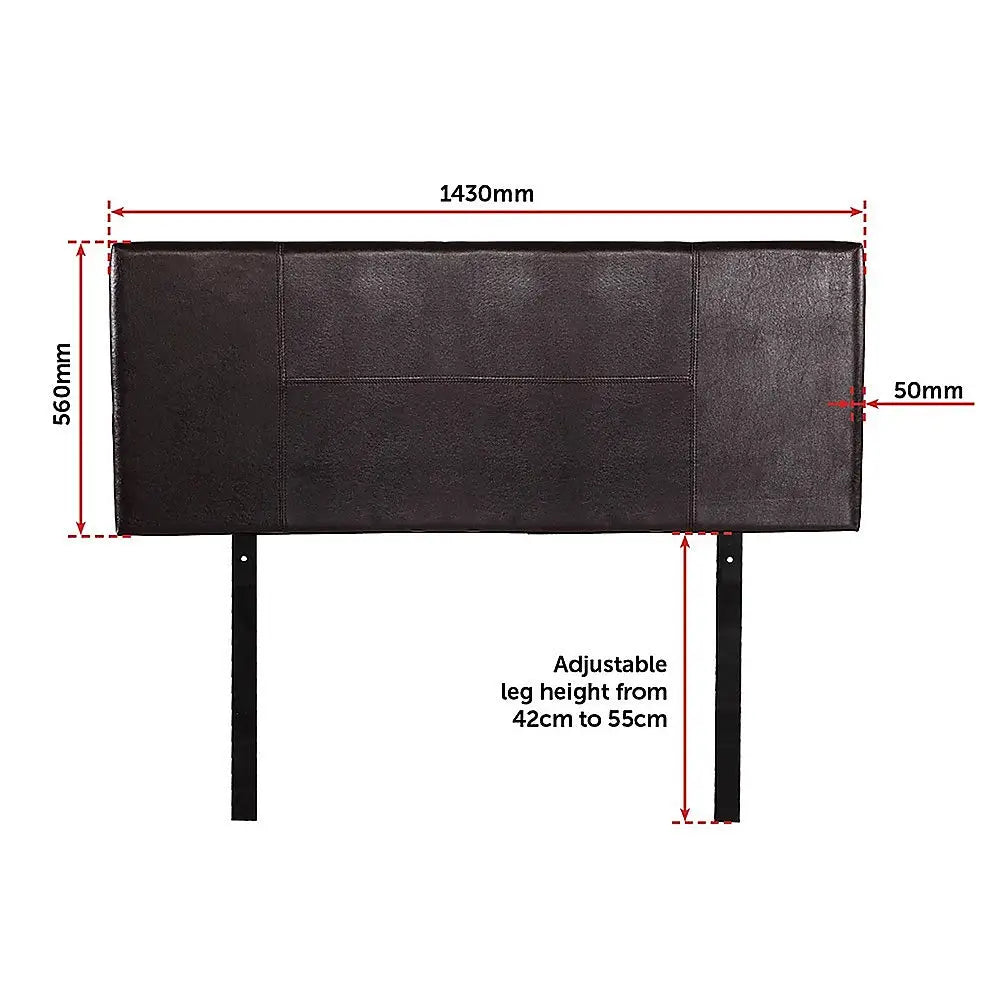 PU Leather Double Bed Headboard Bedhead - Brown - Furniture > Bedroom