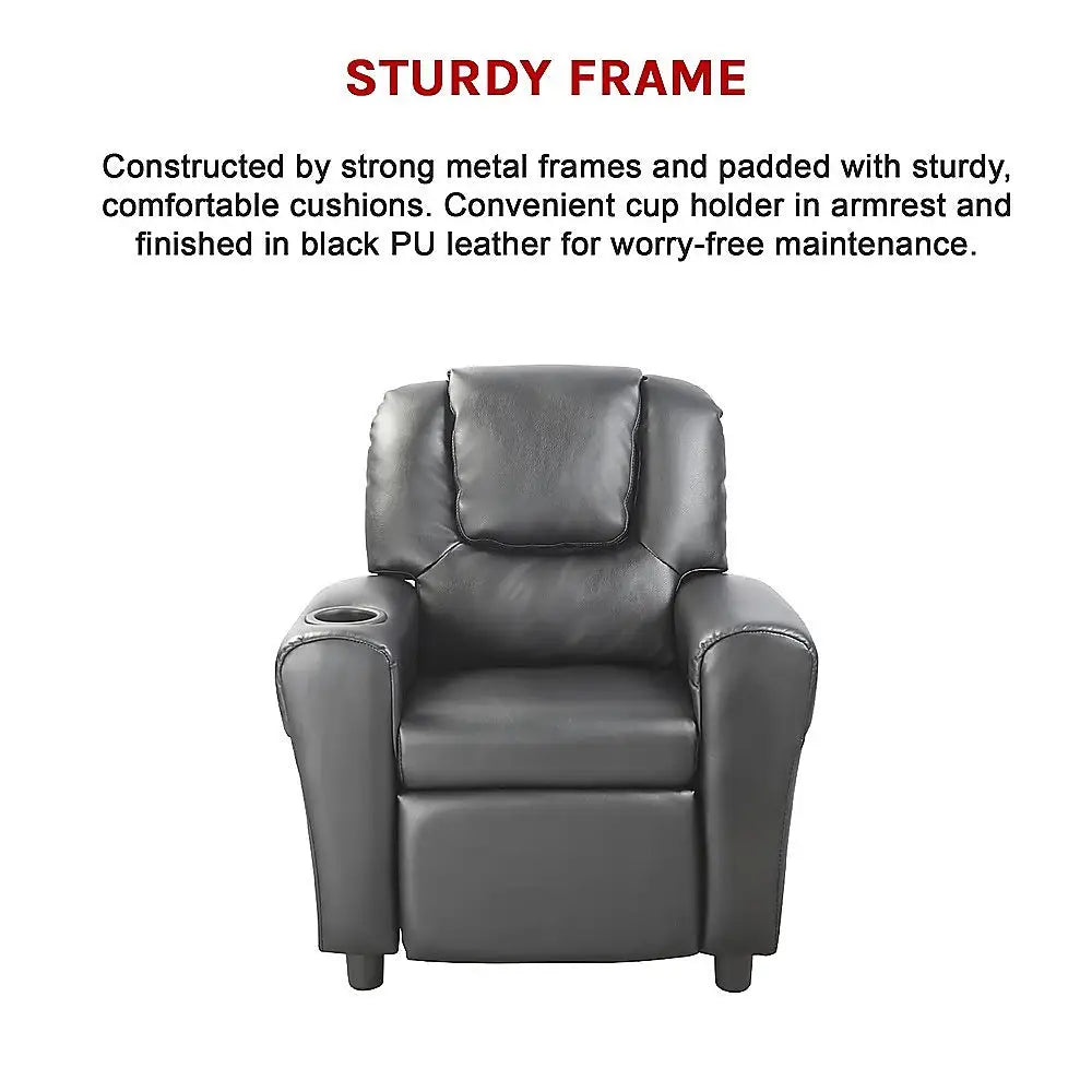 PU Leather Kids Recliner with Drink Holder - Furniture > Office