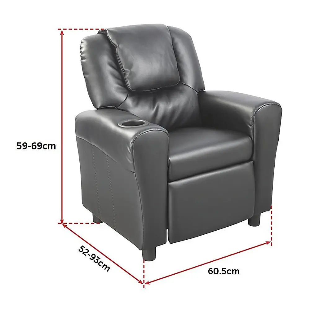 PU Leather Kids Recliner with Drink Holder - Furniture > Office