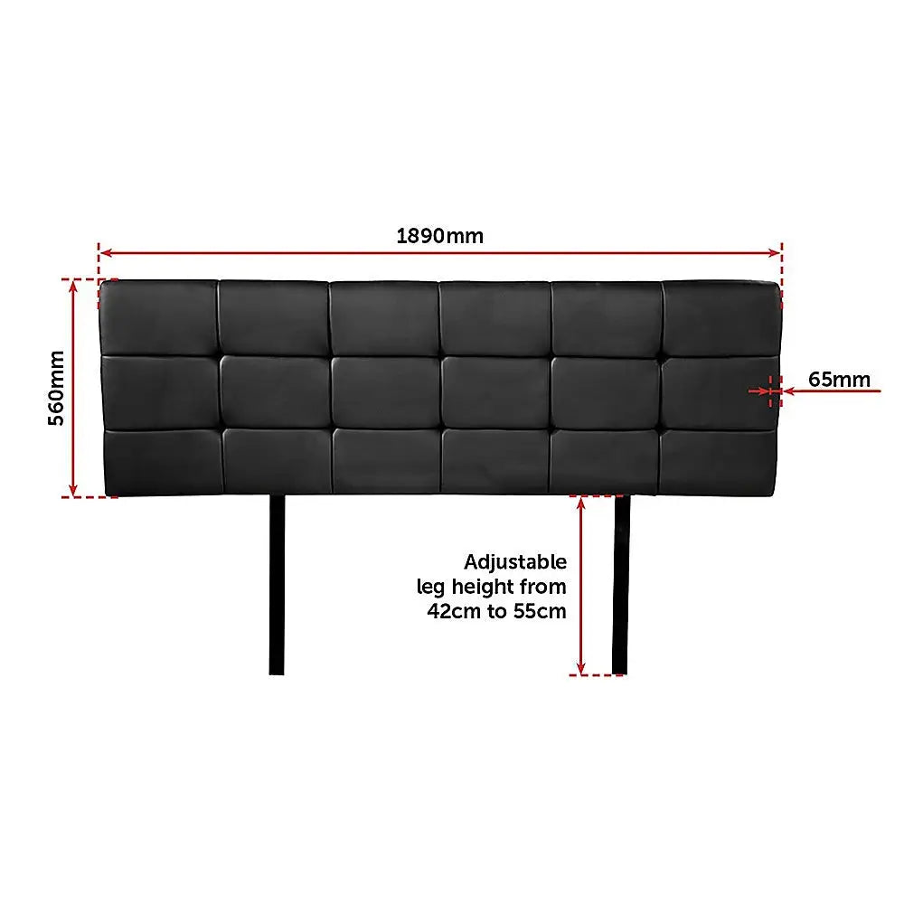 PU Leather King Bed Deluxe Headboard Bedhead - Black - Furniture > Bedroom