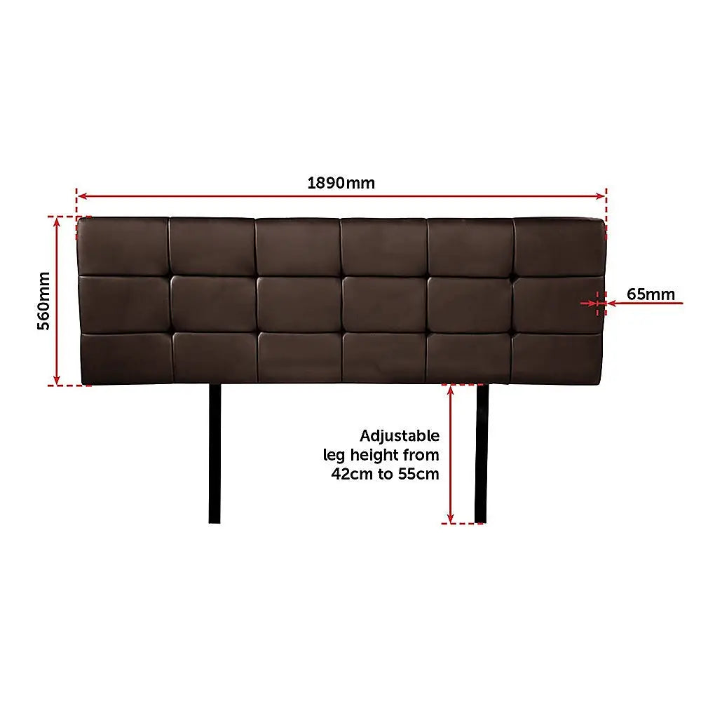 PU Leather King Bed Deluxe Headboard Bedhead - Brown - Furniture > Bedroom