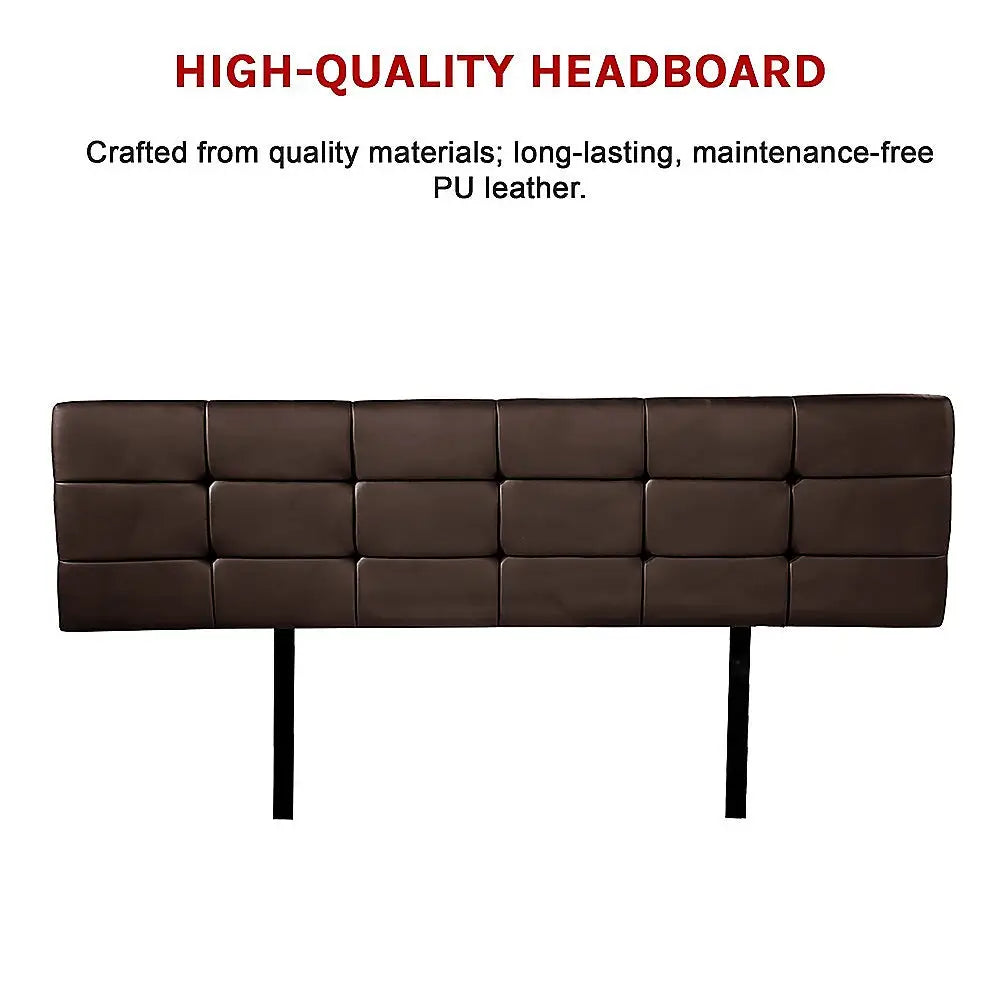 PU Leather King Bed Deluxe Headboard Bedhead - Brown - Furniture > Bedroom