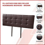PU Leather King Bed Deluxe Headboard Bedhead - Brown - Furniture > Bedroom