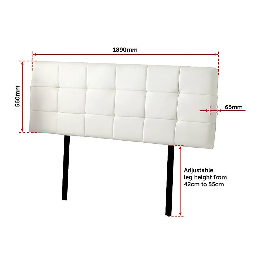 PU Leather King Bed Deluxe Headboard Bedhead - White - Furniture > Bedroom