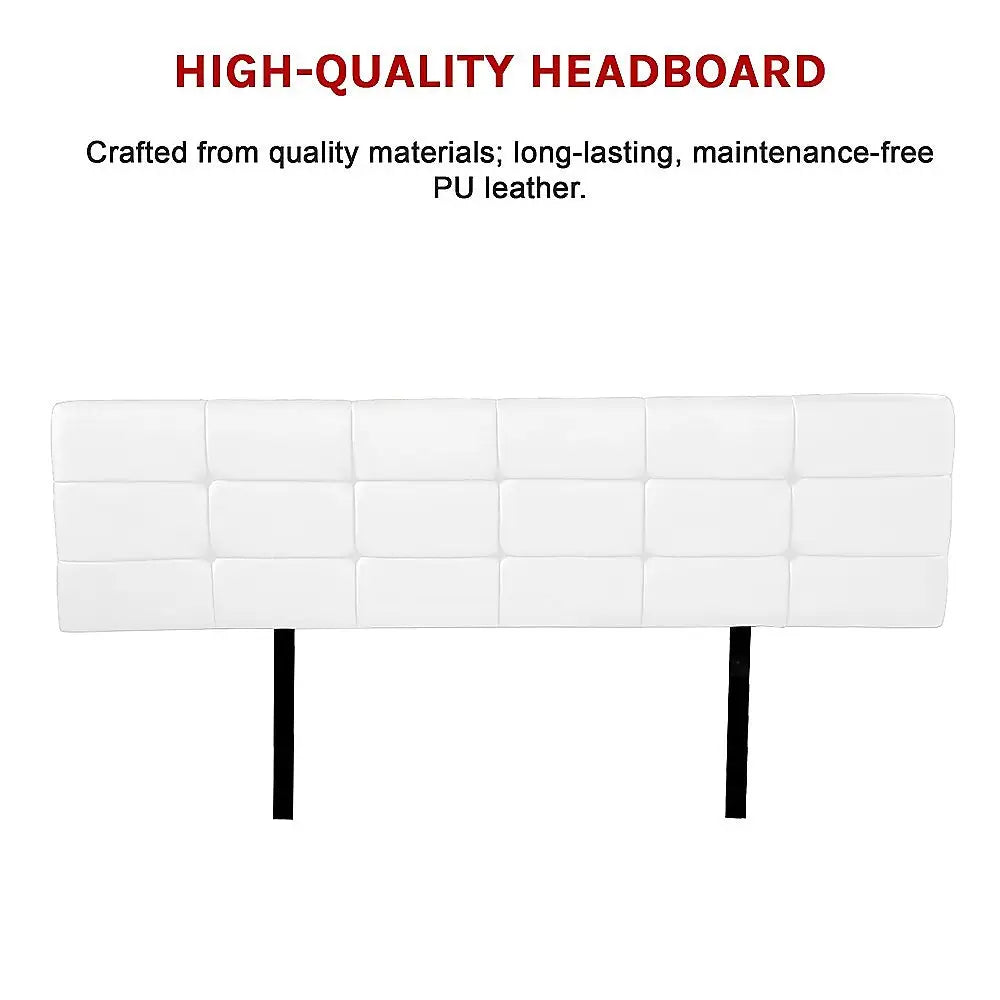 PU Leather King Bed Deluxe Headboard Bedhead - White - Furniture > Bedroom