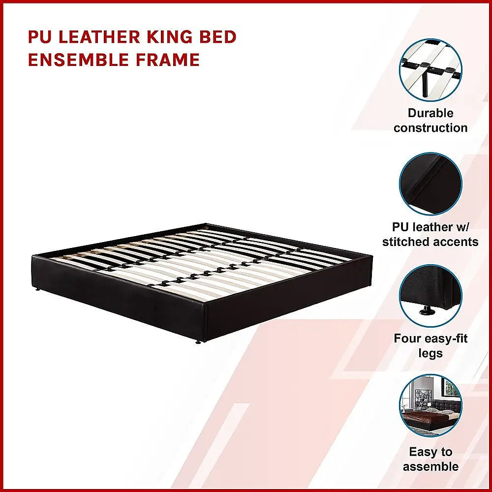 PU Leather King Bed Ensemble Frame Black - Furniture > Bedroom > Beds & Bed Frames