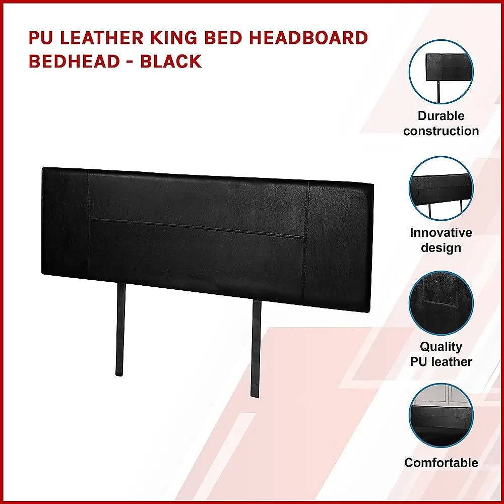 PU Leather King Bed Headboard Bedhead - Black - Furniture > Bedroom