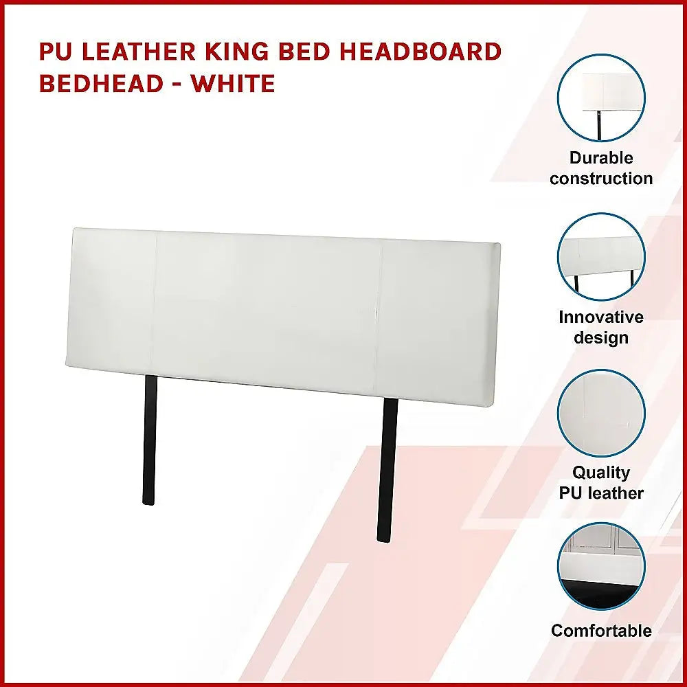 PU Leather King Bed Headboard Bedhead - White - Furniture > Bedroom