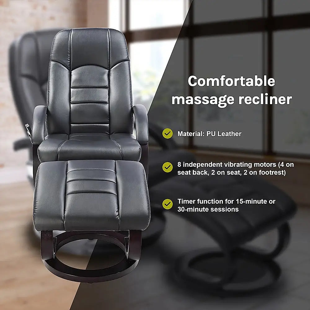 PU Leather Massage Chair Recliner Ottoman Lounge Remote - Furniture > Bar Stools & Chairs