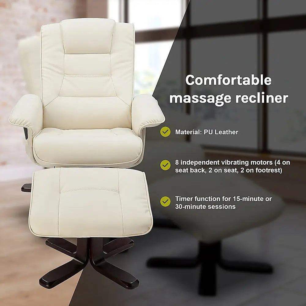 PU Leather Massage Chair Recliner Ottoman Lounge Remote - Furniture > Bar Stools & Chairs