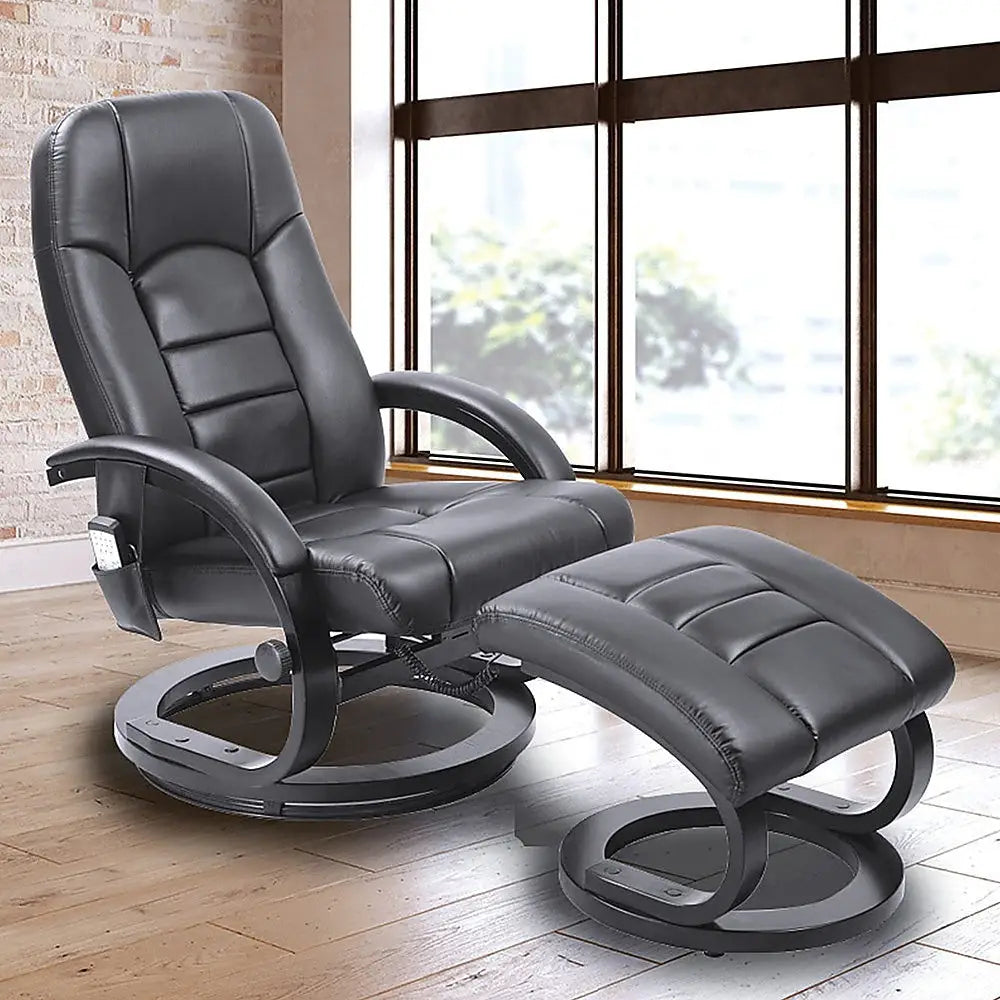 PU Leather Massage Chair Recliner Ottoman Lounge Remote - Furniture > Bar Stools & Chairs