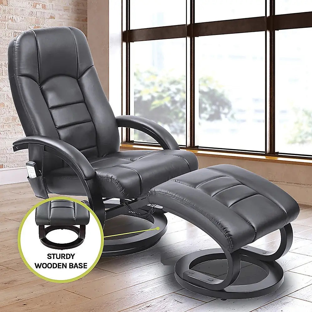 PU Leather Massage Chair Recliner Ottoman Lounge Remote - Furniture > Bar Stools & Chairs