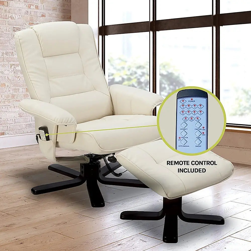 PU Leather Massage Chair Recliner Ottoman Lounge Remote - Furniture > Bar Stools & Chairs