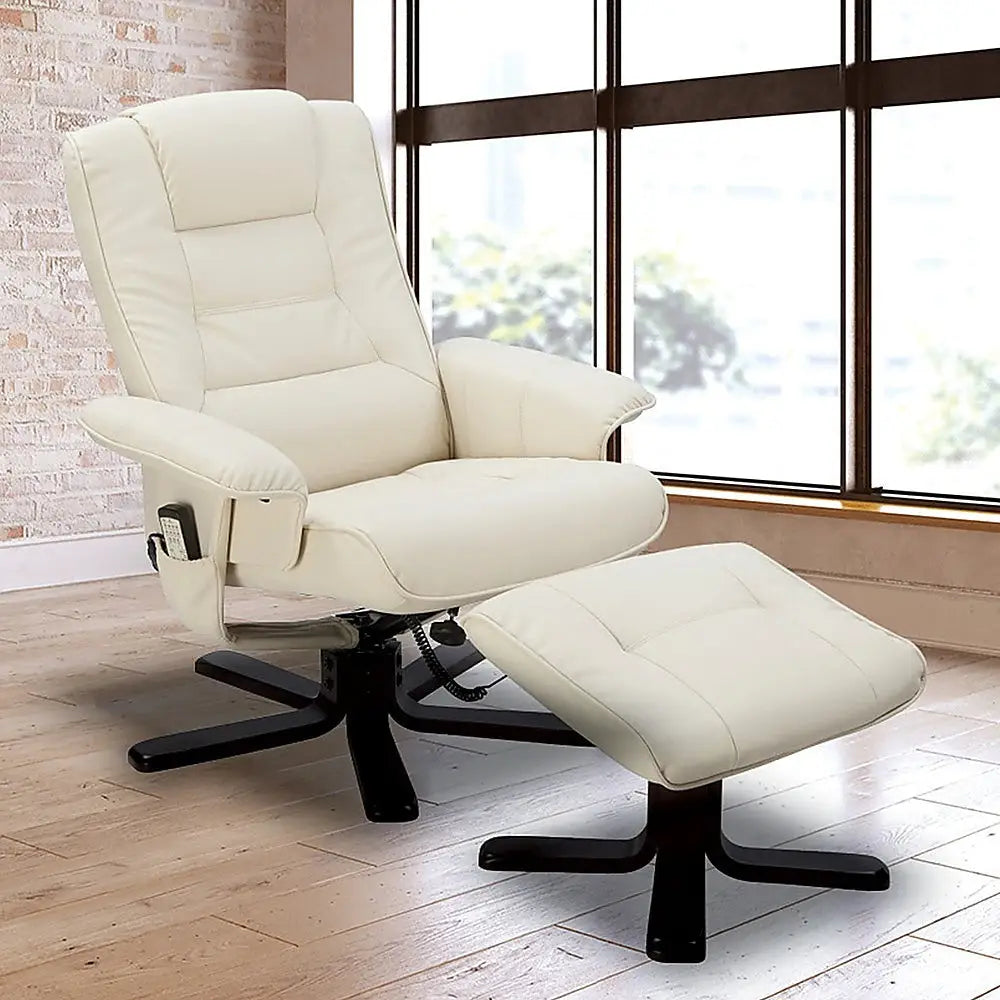 PU Leather Massage Chair Recliner Ottoman Lounge Remote - Furniture > Bar Stools & Chairs