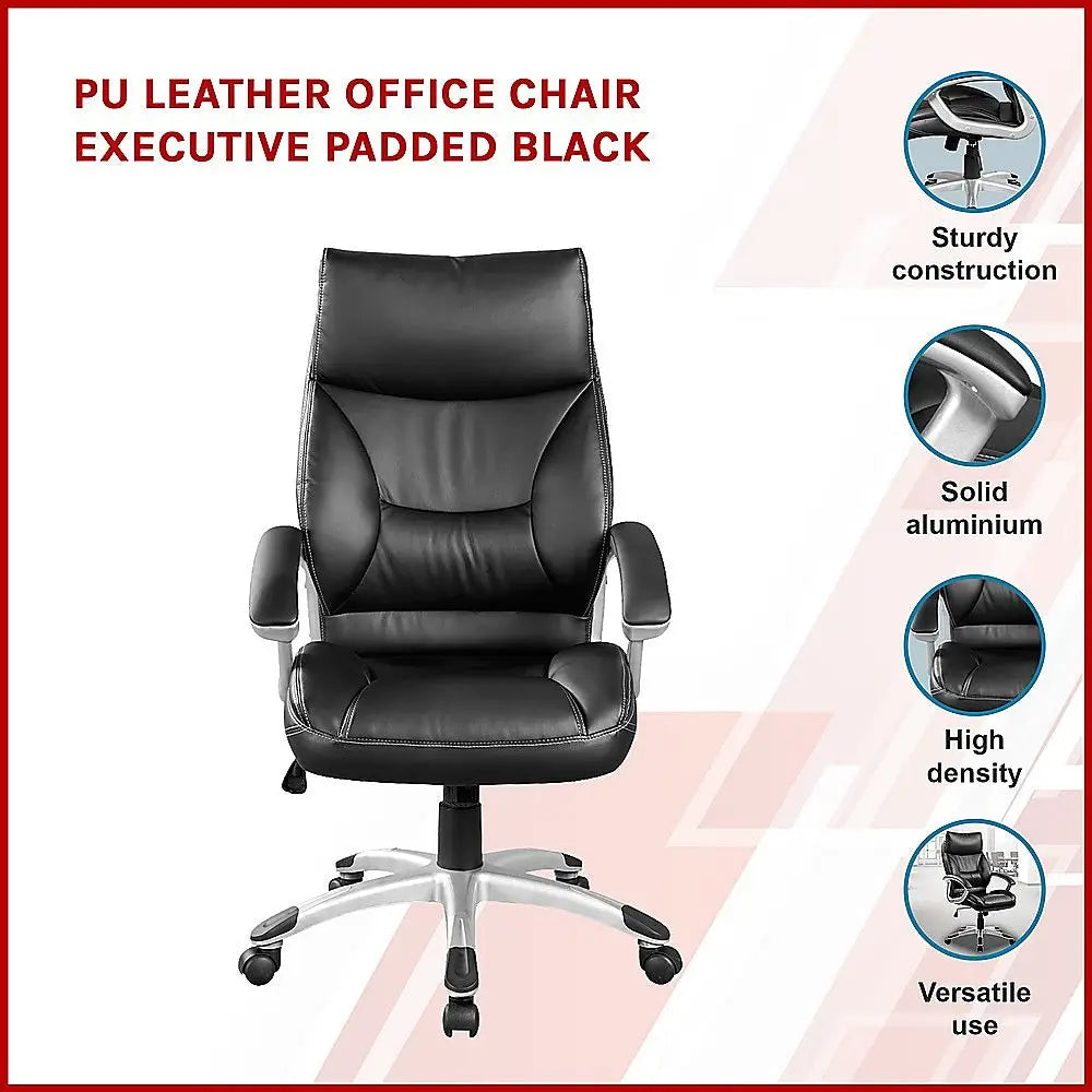 PU Leather Office Chair Executive Padded Black - Furniture > Office