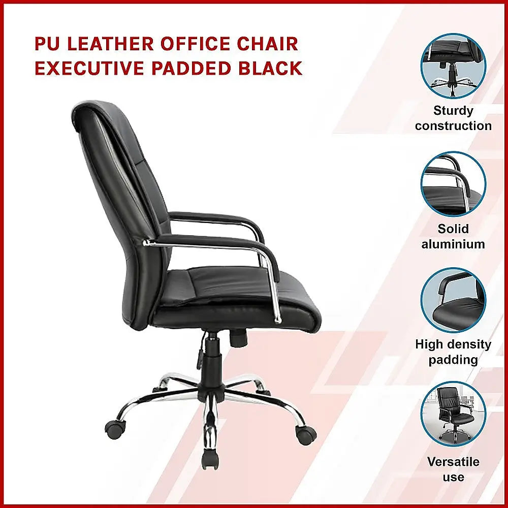 PU Leather Office Chair Executive Padded Black - Furniture > Office