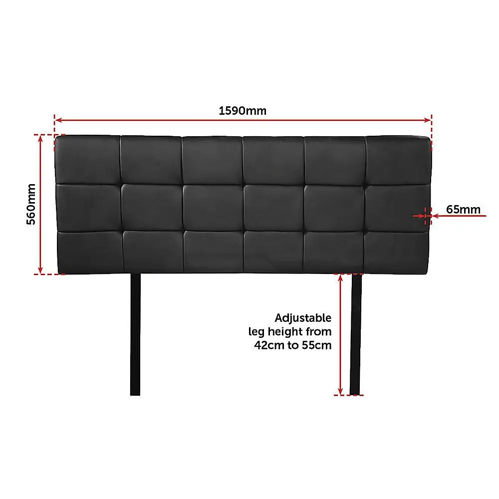 PU Leather Queen Bed Deluxe Headboard Bedhead - Black - Furniture > Bedroom