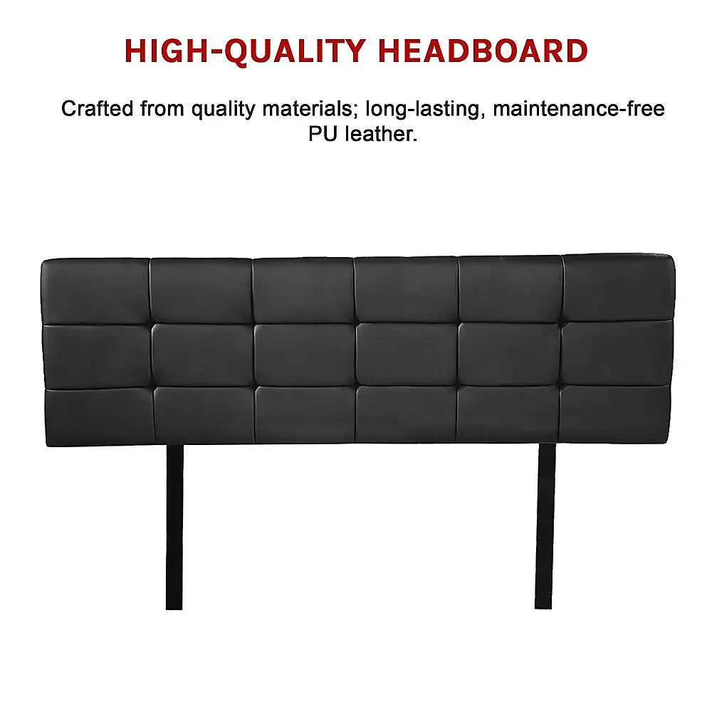 PU Leather Queen Bed Deluxe Headboard Bedhead - Black - Furniture > Bedroom