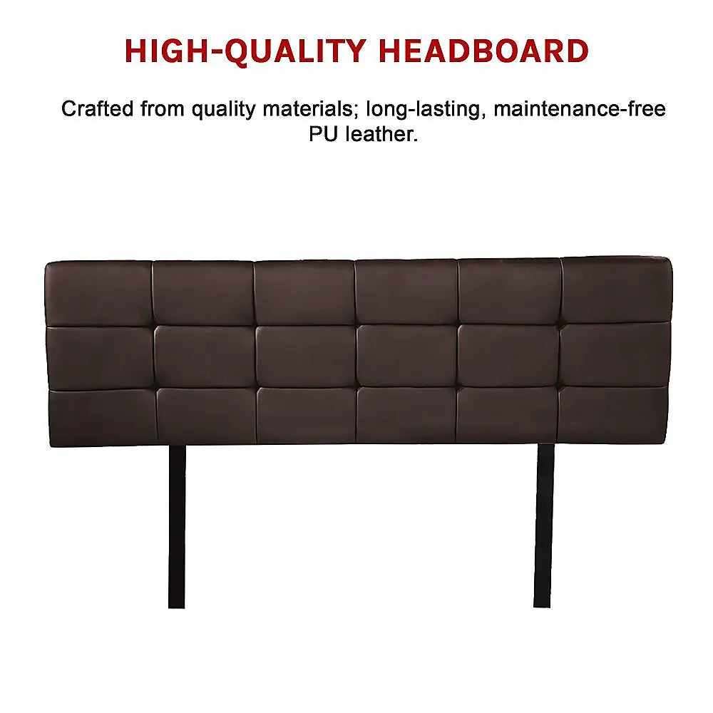 PU Leather Queen Bed Deluxe Headboard Bedhead - Brown - Furniture > Bedroom