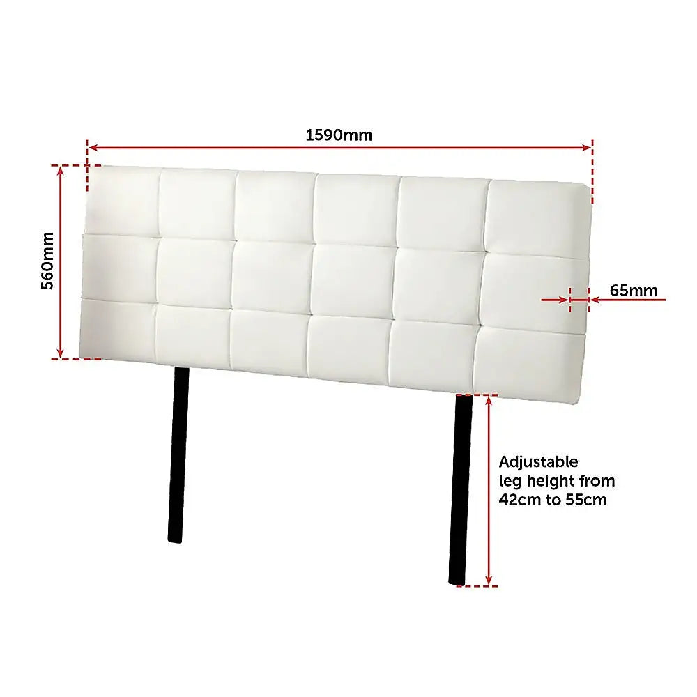 PU Leather Queen Bed Deluxe Headboard Bedhead - White - Furniture > Bedroom